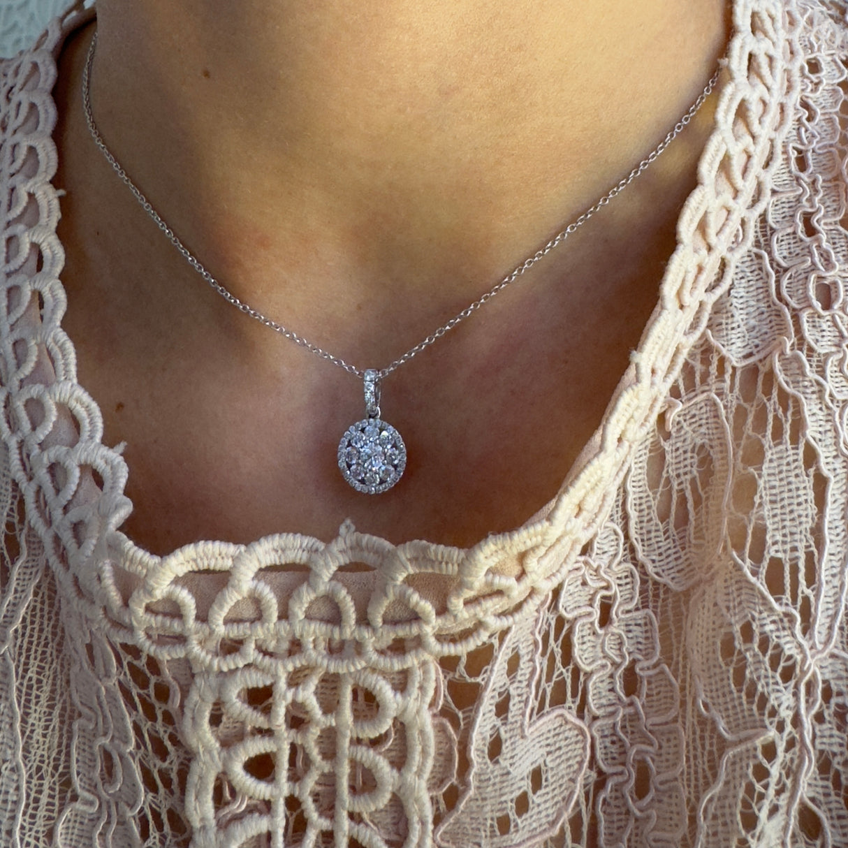 White gold diamond flower crew