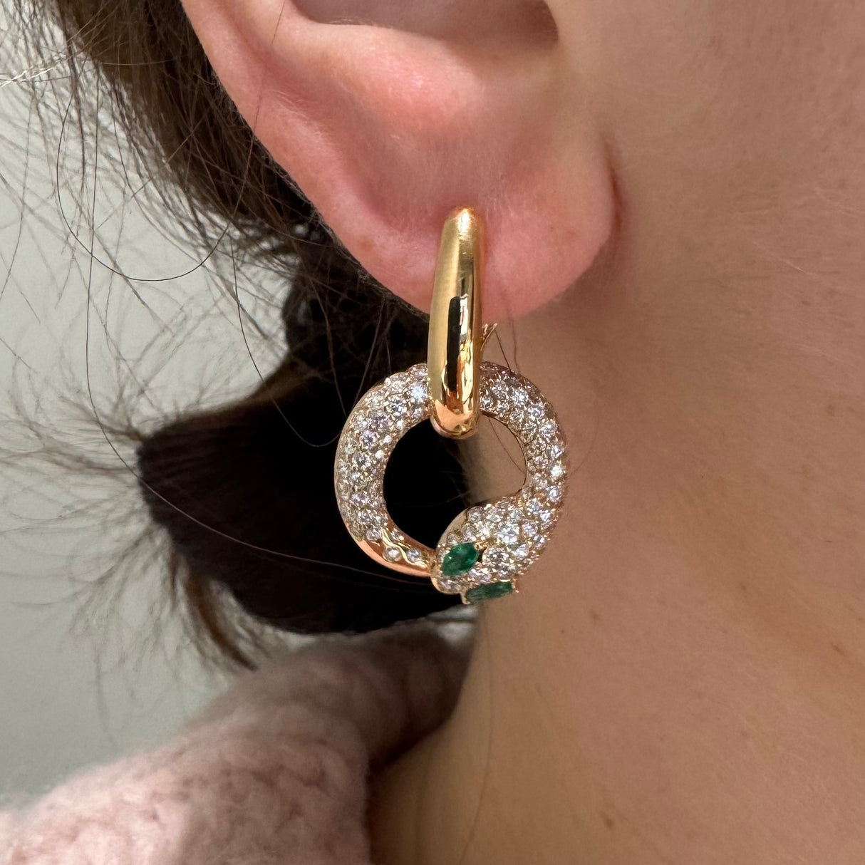 Orecchini Serpente Oro Rosa Smeraldi e Diamanti Crivelli