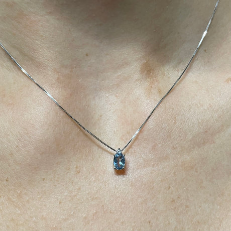 Girocollo Acquamarina 0.50kt con Diamante in Oro Bianco-Girocolli-GRANARELLI-Gioielleria Granarelli
