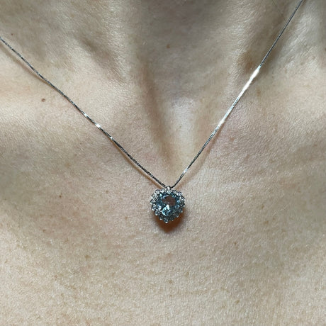 Girocollo Acquamarina cuore 0.70kt con DiamantI in Oro Bianco-Girocolli-GRANARELLI-Gioielleria Granarelli
