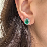 Oval emerald earrings 0.55kt and diamonds