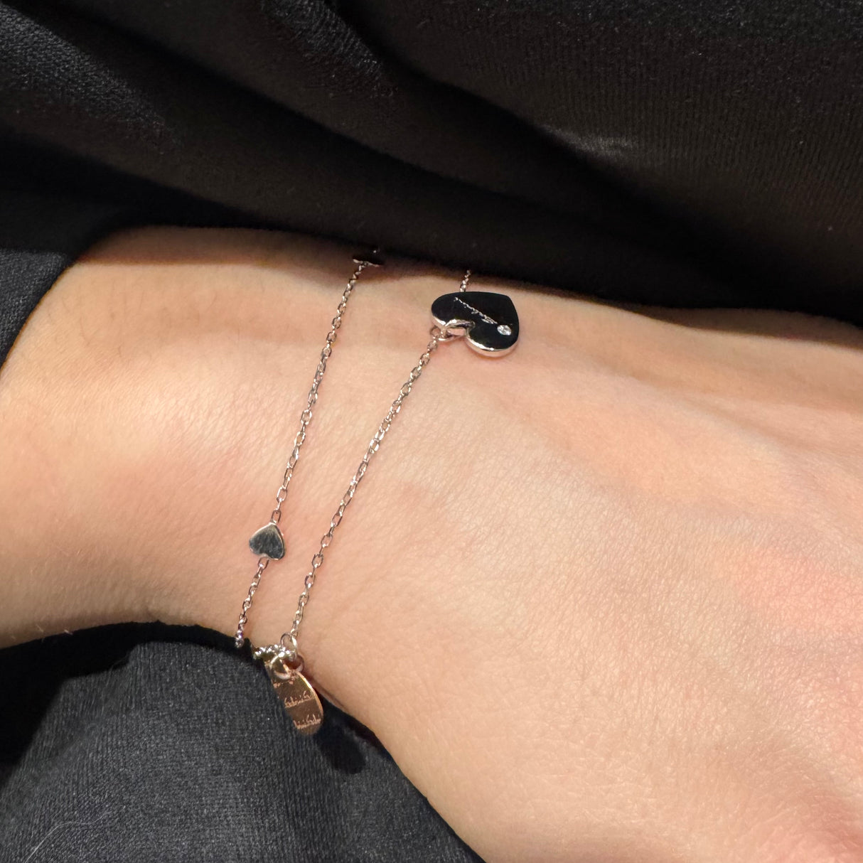 Bracciale Cuori oro bianco e rosa con diamante