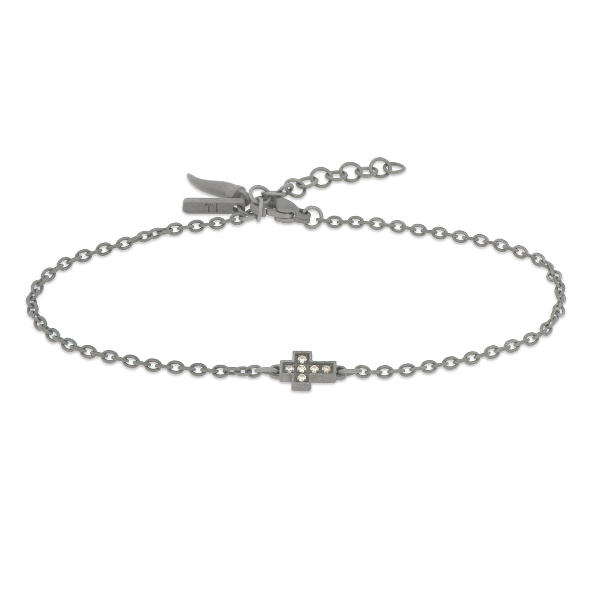 BRACCIALE IN TITANIO CON CROCE CENTRALE E DIAMANTI BROWN