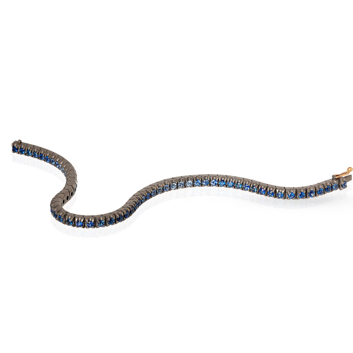 Bracciale Tennis in Titanio Oro Rosa e Zaffiri Blu da 5 Punti