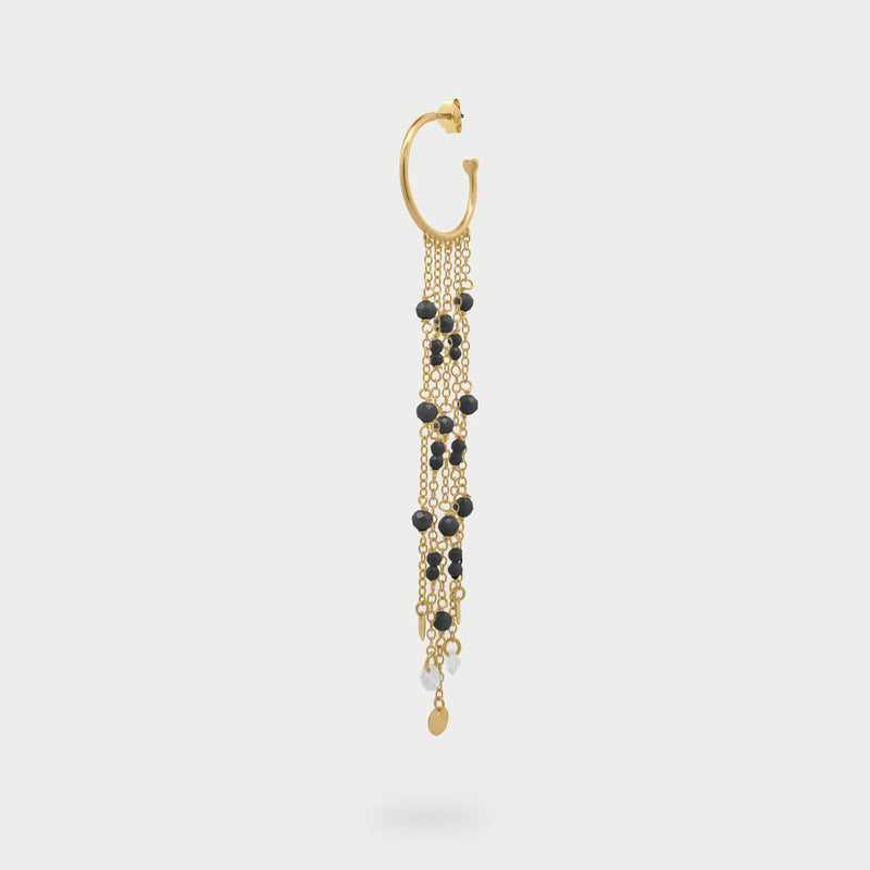 Mono-orecchino hoop con catene e pendenti