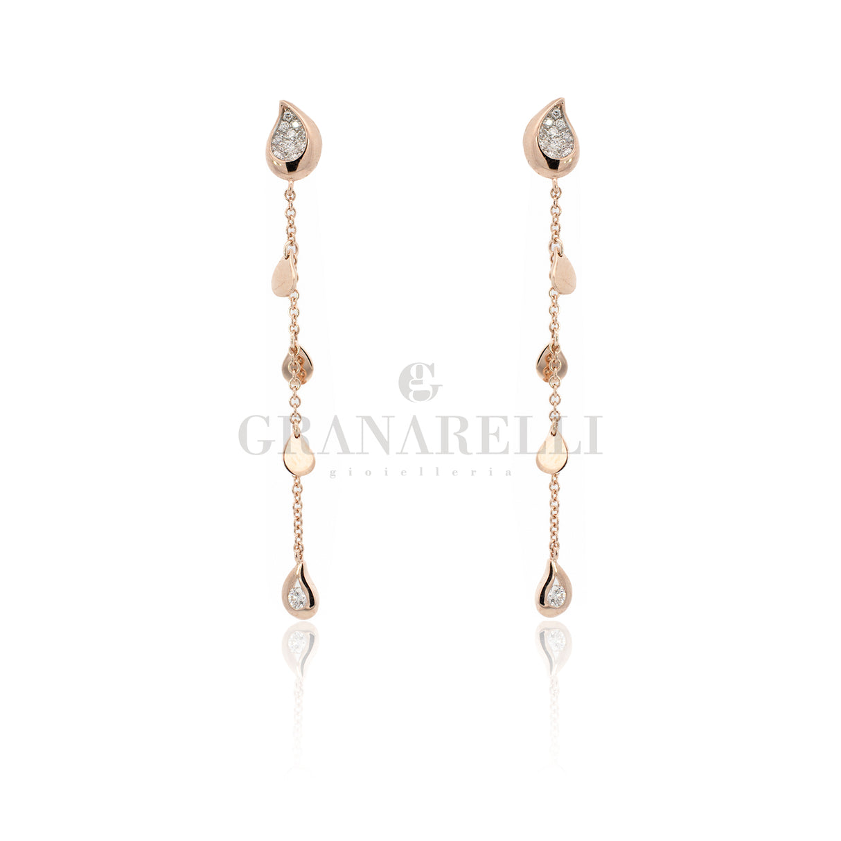 Pendant earrings with rose gold drops