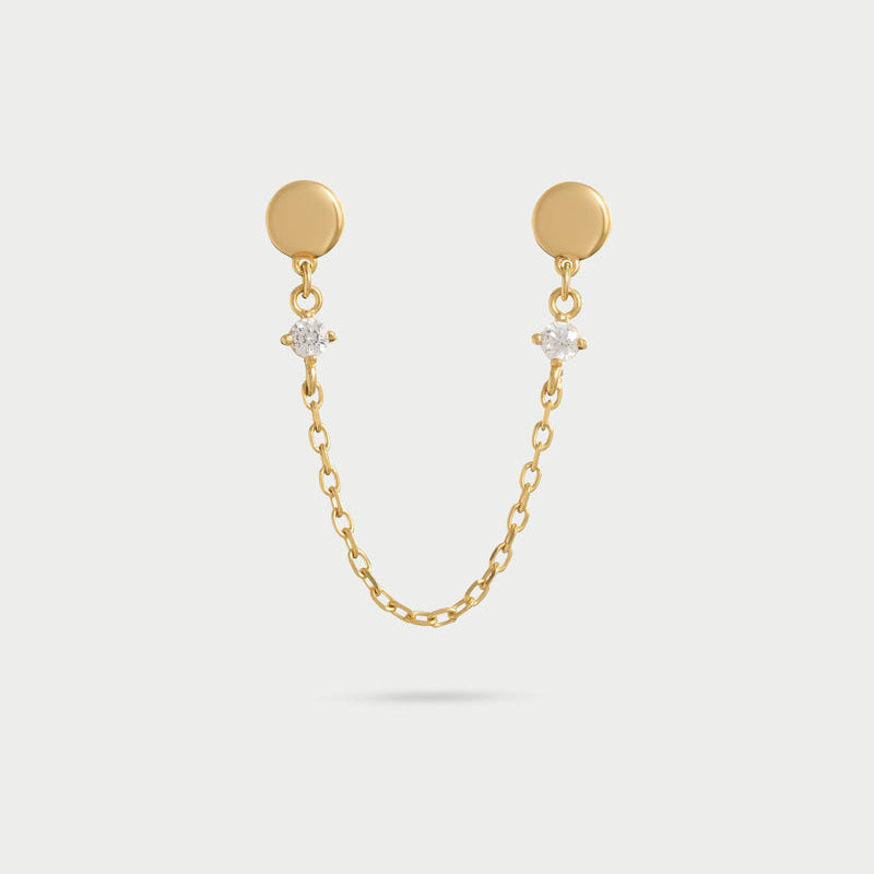 Orecchino double lobo catenella dischi con punto luce-Orecchini-RUE DES MILLE-Gioielleria Granarelli