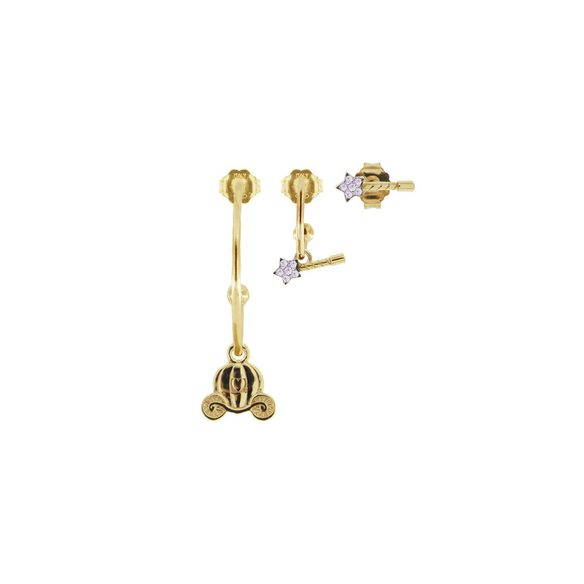 ORECCHINI SET 3 PEZZI CARROZZA/BACCHETTA/BACCHETTA