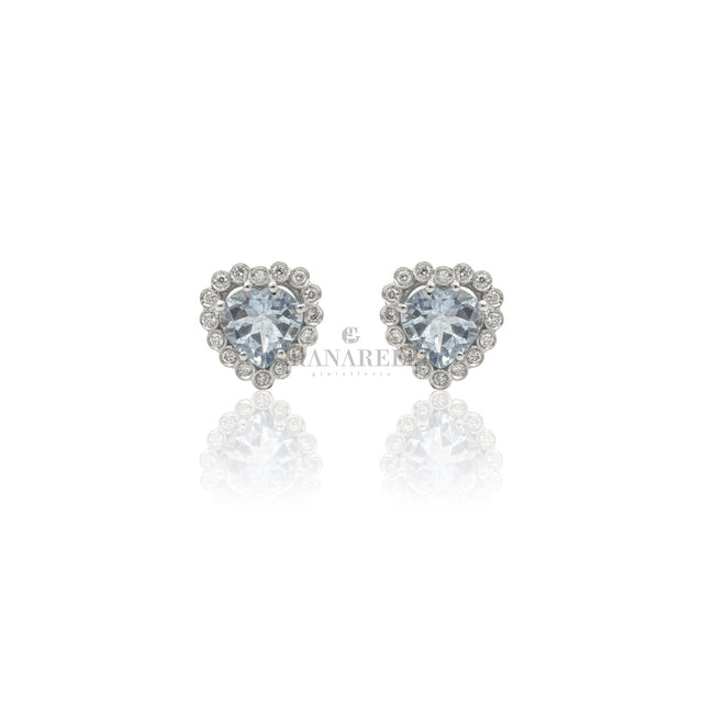 Orecchini Acquamarina cuore e Diamanti in Oro Bianco-Orecchini-GRANARELLI-Gioielleria Granarelli