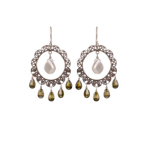 Orecchini Cerchi Pietre Verdi e Madreperla-Orecchini-YVONE CHRISTA- [SKU] -Gioielleria Granarelli