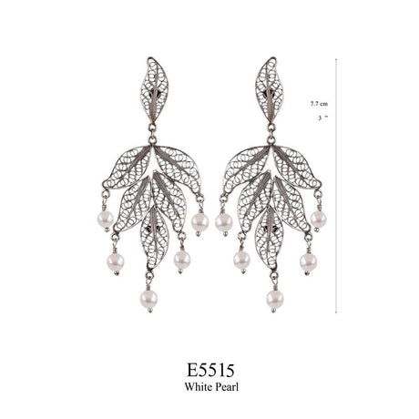 Orecchini Foglie e Perle Bianche-Orecchini-YVONE CHRISTA- [SKU] -Gioielleria Granarelli