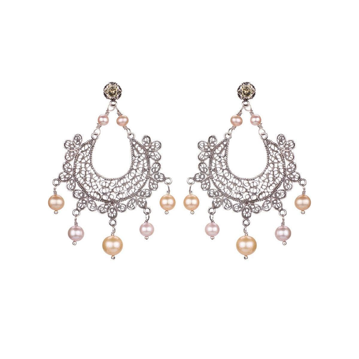 Orecchini Mezza Luna con Perle Rosa-Orecchini-YVONE CHRISTA- [SKU] -Gioielleria Granarelli