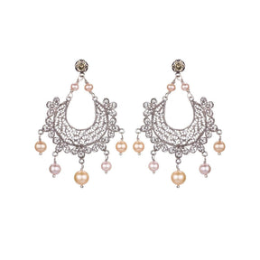 Orecchini Mezza Luna con Perle Rosa-Orecchini-YVONE CHRISTA- [SKU] -Gioielleria Granarelli