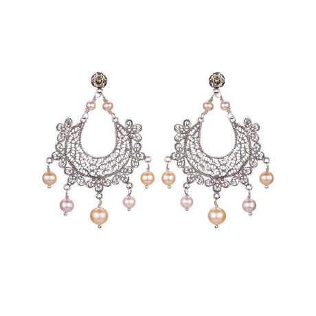 Orecchini Mezza Luna con Perle Rosa-Orecchini-YVONE CHRISTA- [SKU] -Gioielleria Granarelli