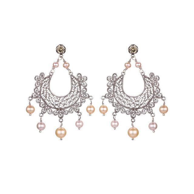 Orecchini Mezza Luna con Perle Rosa-Orecchini-YVONE CHRISTA- [SKU] -Gioielleria Granarelli