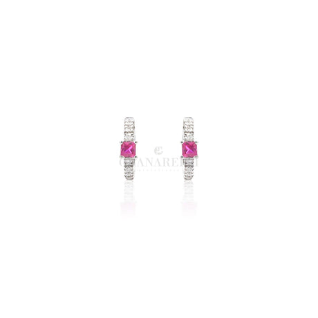 Orecchini cerchio in Oro Bianco con Diamanti e Rubino-Orecchini-CRIVELLI- [SKU] -Gioielleria Granarelli