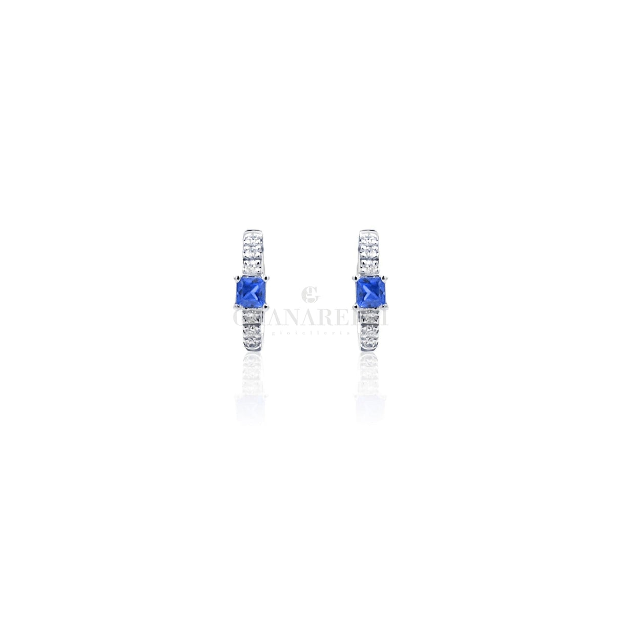 Orecchini cerchio in Oro Bianco con Diamanti e Zaffiro-Orecchini-CRIVELLI- [SKU] -Gioielleria Granarelli