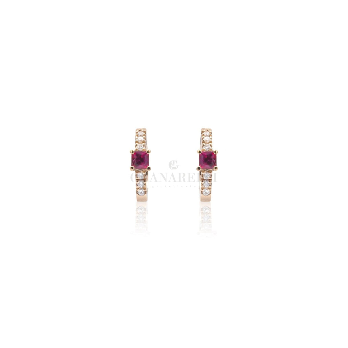 Orecchini cerchio in Oro Rosa con Diamanti e Rubino-Orecchini-CRIVELLI- [SKU] -Gioielleria Granarelli