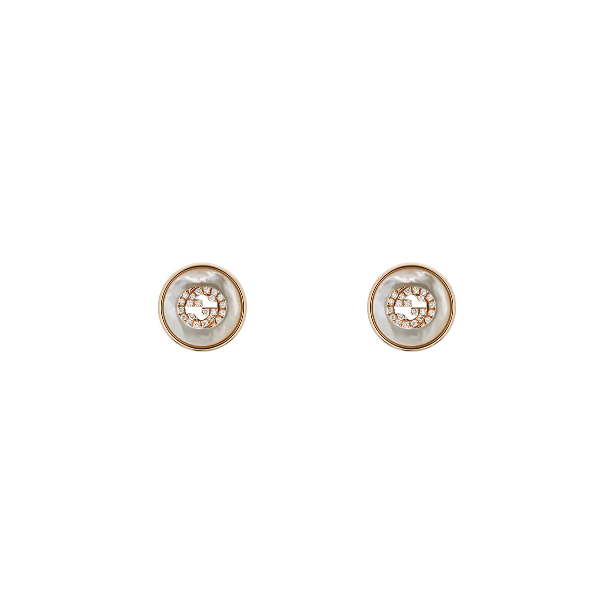 Orecchini Interlocking Oro Rosa Madreperla e Diamanti-Orecchini-GUCCI-Gioielleria Granarelli
