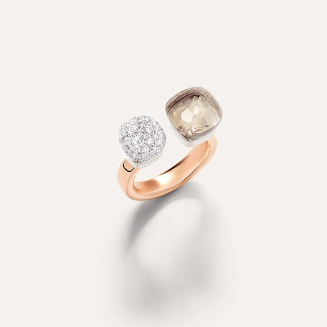 Anello Nudo In Oro Rosa e Bianco Con Topazio Bianco e Diamanti-Anelli-POMELLATO-Gioielleria Granarelli