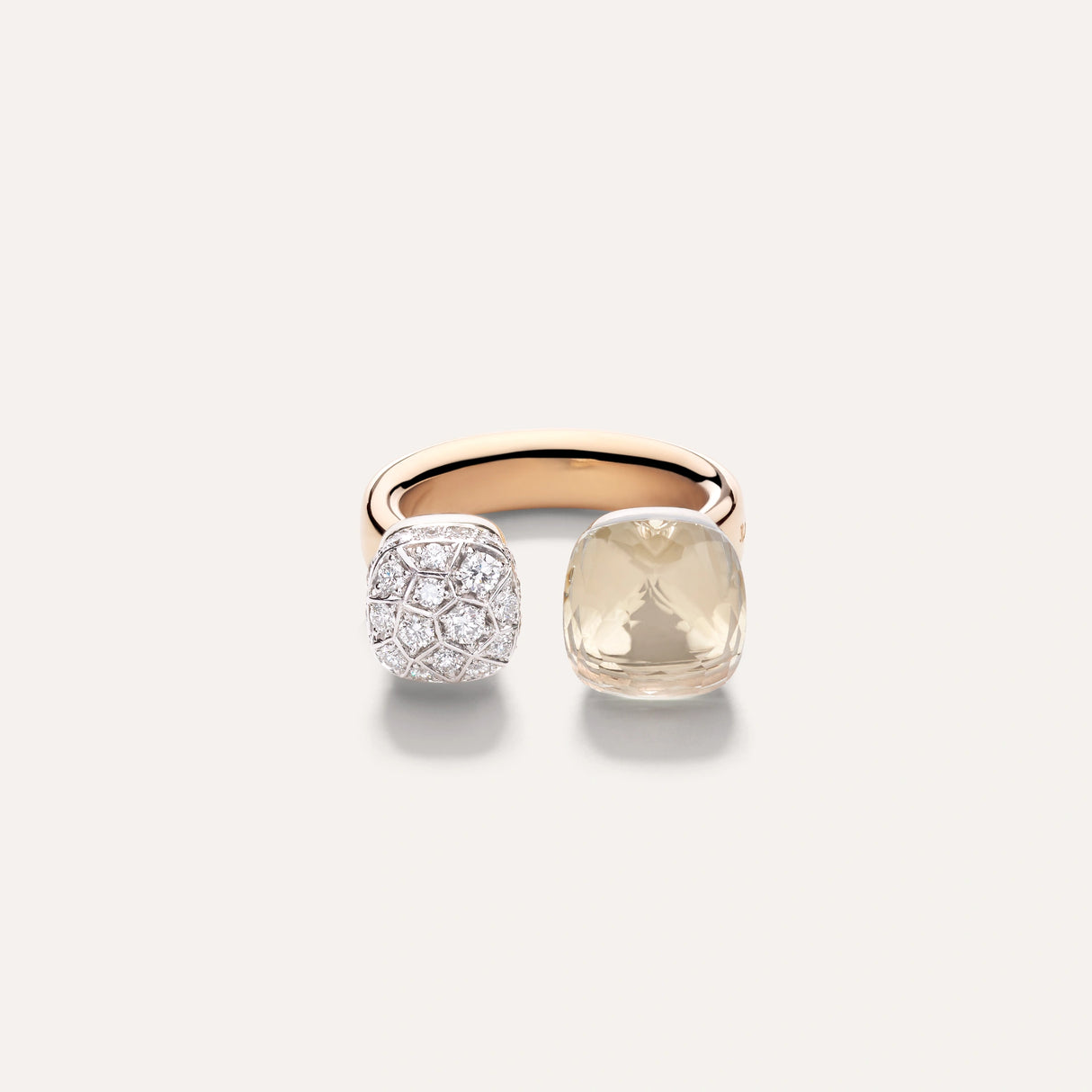 Anello Nudo In Oro Rosa e Bianco Con Topazio Bianco e Diamanti-Anelli-POMELLATO-Gioielleria Granarelli