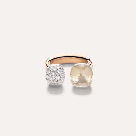 Anello Nudo In Oro Rosa e Bianco Con Topazio Bianco e Diamanti-Anelli-POMELLATO-Gioielleria Granarelli