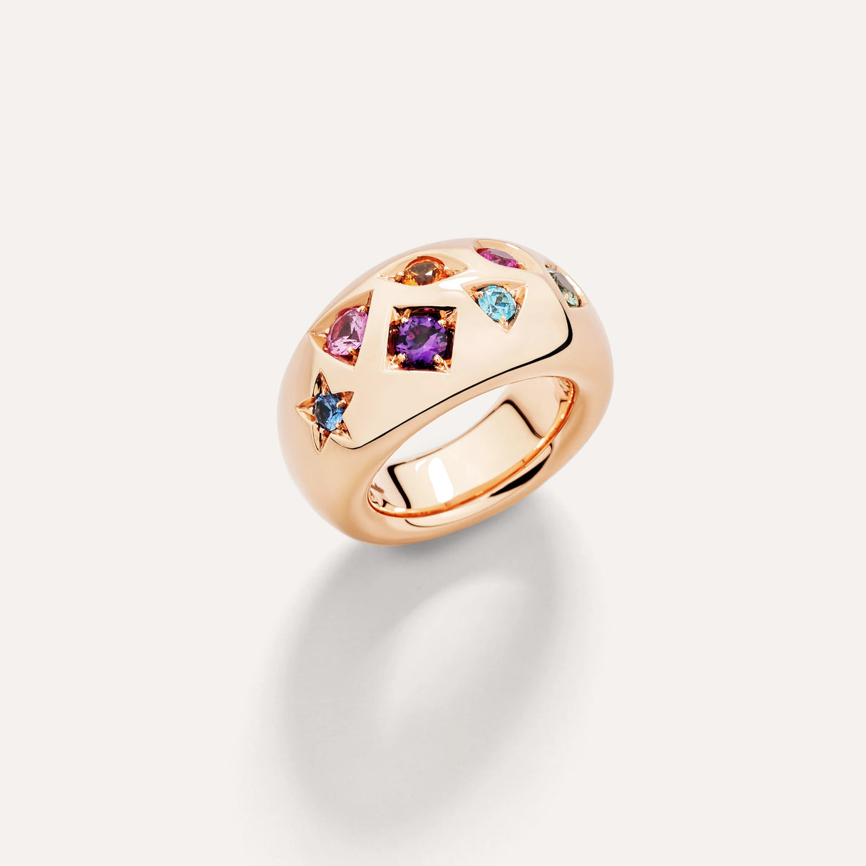 Anello Iconica In Oro Rosa, Zaffiri, Rubino e Ametista