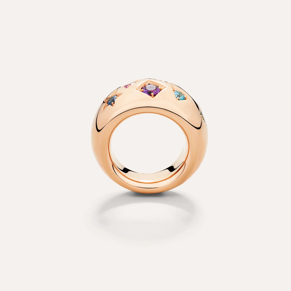 Anello Iconica In Oro Rosa, Zaffiri, Rubino e Ametista