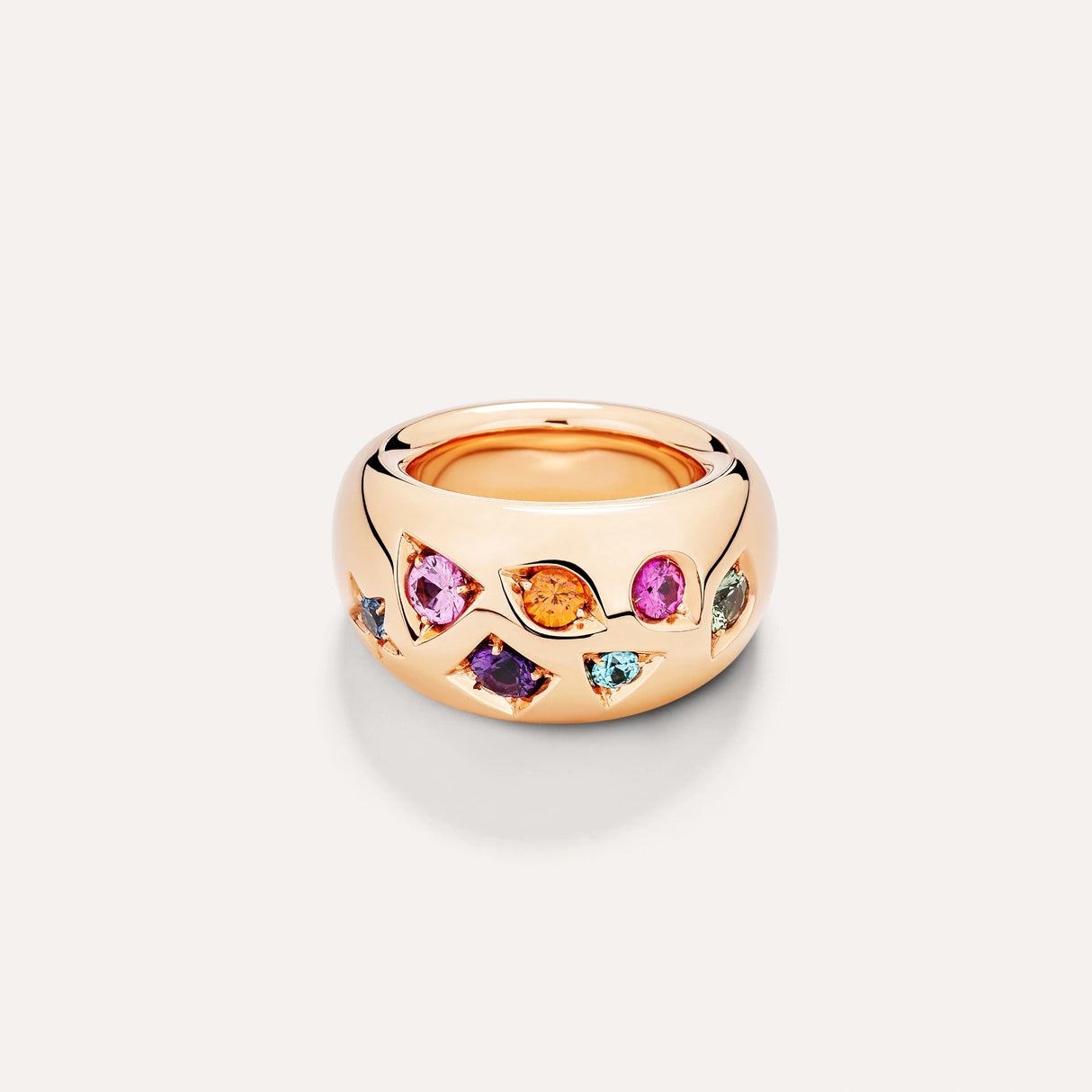 Anello Iconica In Oro Rosa, Zaffiri, Rubino e Ametista