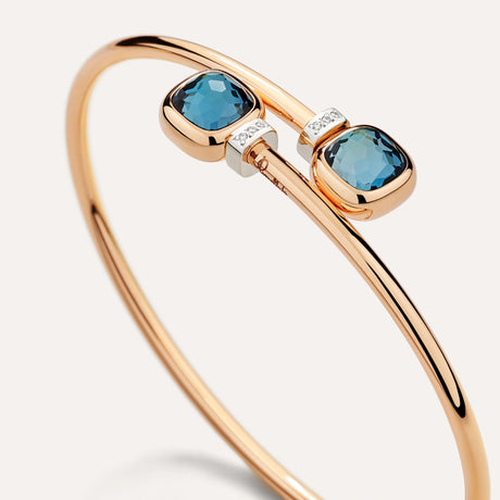 Bracciale Bangle Nudo in Oro Rosa con Topazio Blu London e Diamanti-Bracciali-POMELLATO-Gioielleria Granarelli
