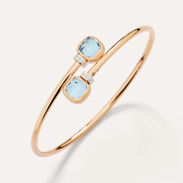 Bracciale Bangle Nudo Mini Oro Rosa, Topazi Azzurri e Diamanti-Bracciali-POMELLATO-Gioielleria Granarelli