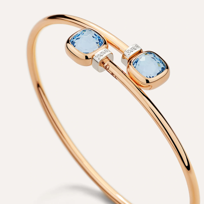 Bracciale Bangle Nudo Mini Oro Rosa, Topazi Azzurri e Diamanti-Bracciali-POMELLATO-Gioielleria Granarelli