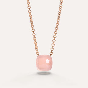 Collana Pendente Nudo in Oro Rosa, Quarzo Rosa e Calcedonio-Girocolli-POMELLATO-Gioielleria Granarelli