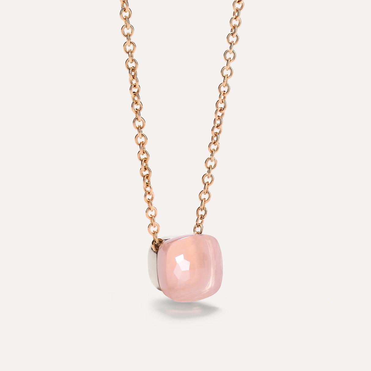 Collana Pendente Nudo in Oro Rosa, Quarzo Rosa e Calcedonio-Girocolli-POMELLATO-Gioielleria Granarelli