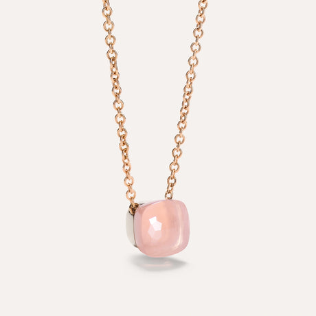 Collana Pendente Nudo in Oro Rosa, Quarzo Rosa e Calcedonio-Girocolli-POMELLATO-Gioielleria Granarelli