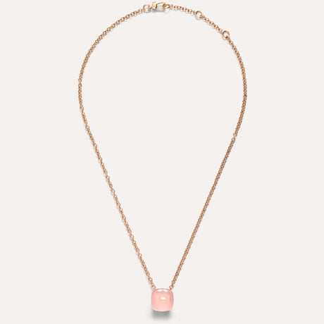 Collana Pendente Nudo in Oro Rosa, Quarzo Rosa e Calcedonio-Girocolli-POMELLATO-Gioielleria Granarelli