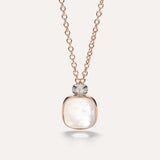 Collana Pendente Nudo in Oro Rosa, Topazio Bianco, Madreperla e Diamanti-Girocolli-POMELLATO-Gioielleria Granarelli