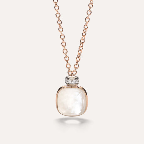 Collana Pendente Nudo in Oro Rosa, Topazio Bianco, Madreperla e Diamanti-Girocolli-POMELLATO-Gioielleria Granarelli