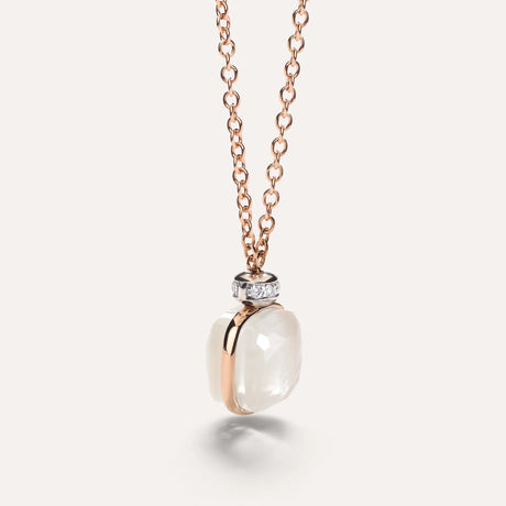 Collana Pendente Nudo in Oro Rosa, Topazio Bianco, Madreperla e Diamanti-Girocolli-POMELLATO-Gioielleria Granarelli