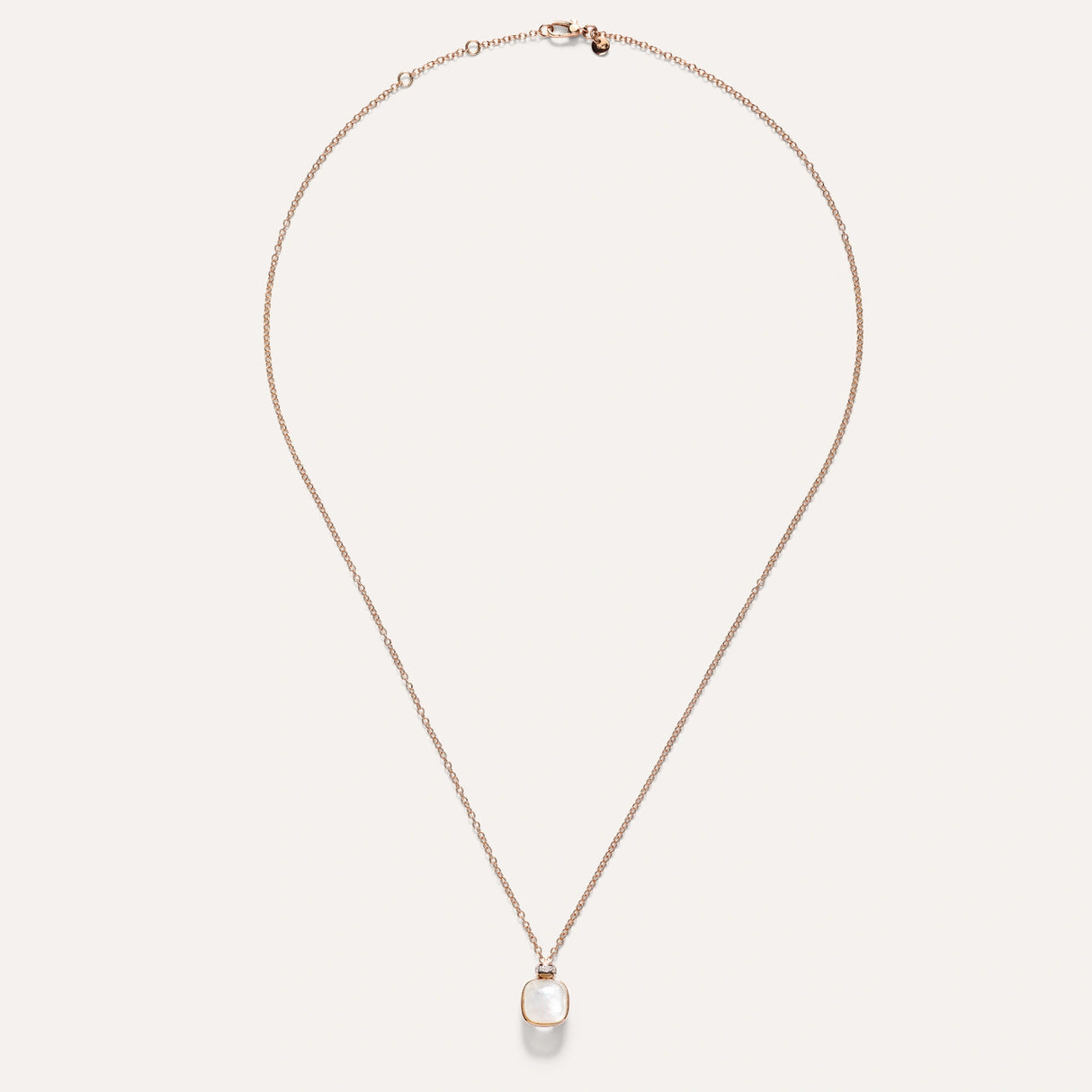 Collana Pendente Nudo in Oro Rosa, Topazio Bianco, Madreperla e Diamanti-Girocolli-POMELLATO-Gioielleria Granarelli