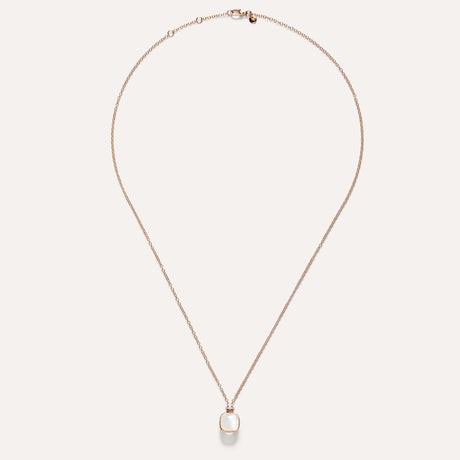 Collana Pendente Nudo in Oro Rosa, Topazio Bianco, Madreperla e Diamanti-Girocolli-POMELLATO-Gioielleria Granarelli