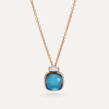 Collana Pendente Nudo Mini in Oro Rosa con Topazio Blu London e Diamanti-Girocolli-POMELLATO-Gioielleria Granarelli