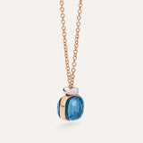 Collana Pendente Nudo Mini in Oro Rosa con Topazio Blu London e Diamanti-Girocolli-POMELLATO-Gioielleria Granarelli