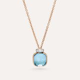 Collana Pendente Nudo Mini in Oro Rosa con Topazio Azzurro e Diamanti-Girocolli-POMELLATO-Gioielleria Granarelli
