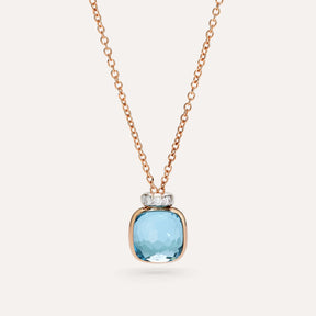 Collana Pendente Nudo Mini in Oro Rosa con Topazio Azzurro e Diamanti-Girocolli-POMELLATO-Gioielleria Granarelli