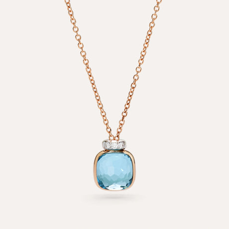 Collana Pendente Nudo Mini in Oro Rosa con Topazio Azzurro e Diamanti-Girocolli-POMELLATO-Gioielleria Granarelli