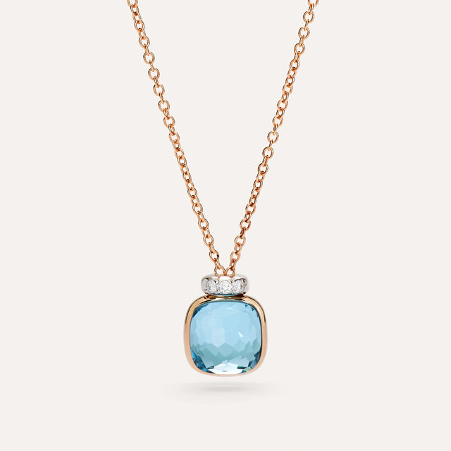 Collana Pendente Nudo Mini in Oro Rosa con Topazio Azzurro e Diamanti-Girocolli-POMELLATO-Gioielleria Granarelli