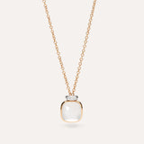 Collana Pendente Nudo Mini in Oro Rosa con Quarzo Milky e Diamanti