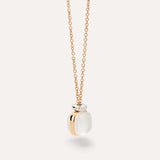 Collana Pendente Nudo Mini in Oro Rosa con Quarzo Milky e Diamanti