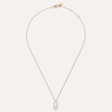 Collana Pendente Nudo Mini in Oro Rosa con Quarzo Milky e Diamanti